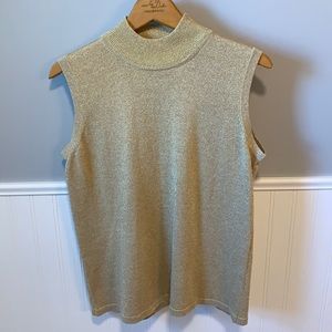Vintage XL silk gold sleeveless mockturtleneck